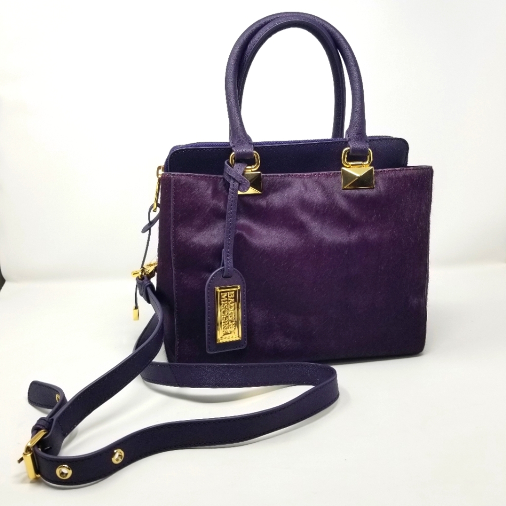 Bagley Mischka Purple Calf Hair Fur & Gold Handbag & Crossbody Bag